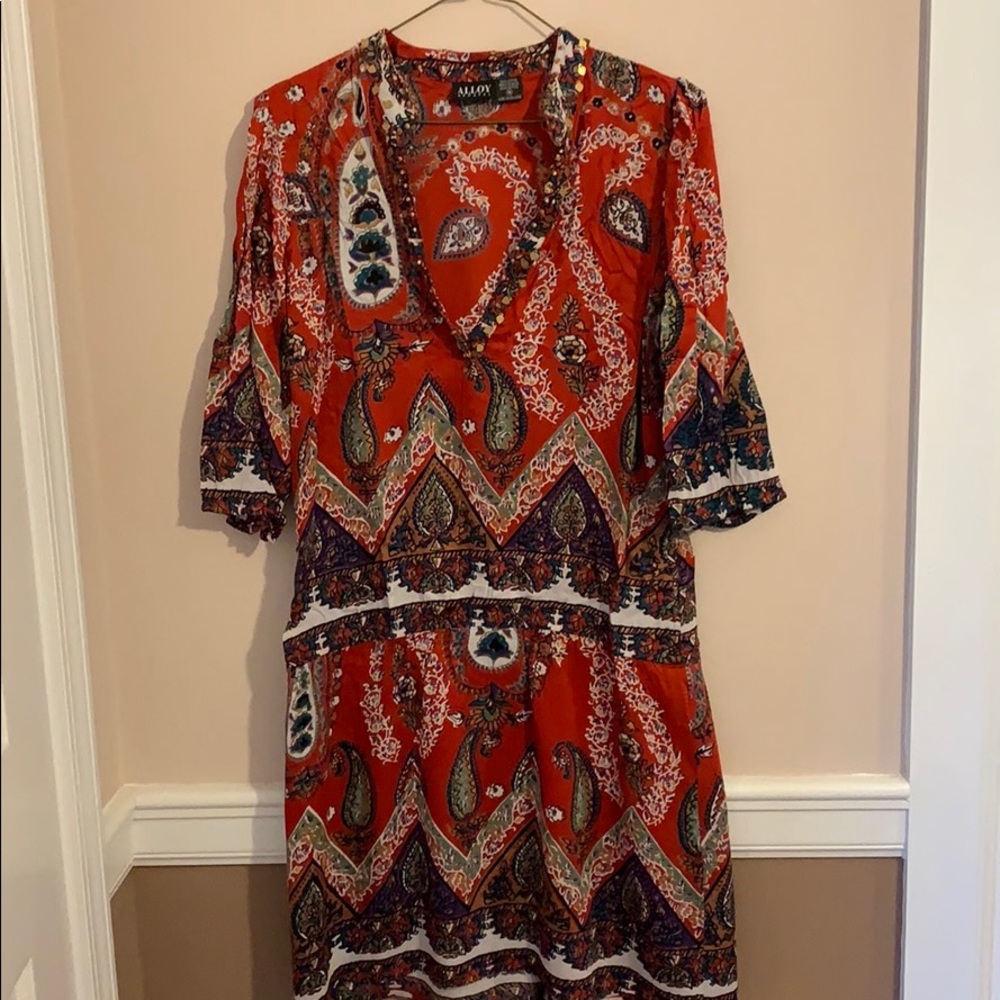 Red patterned dress